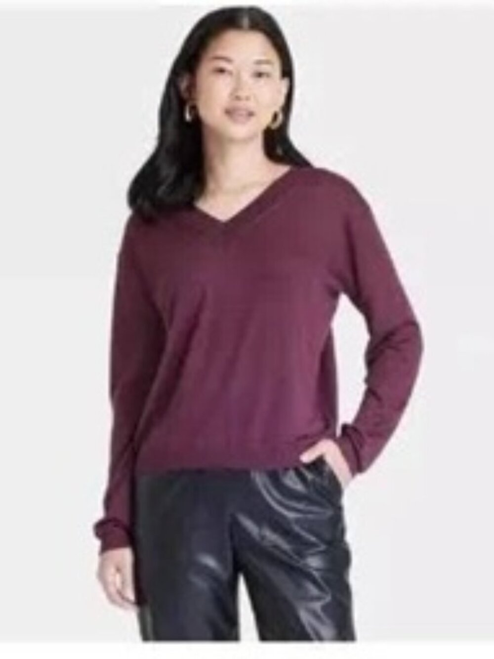 a new day Fine gauge Burgundy V-neck, Size XL
